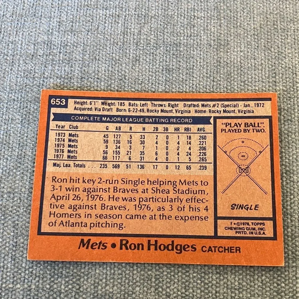 1978 Topps New York Mets Baseball Card Trading Card